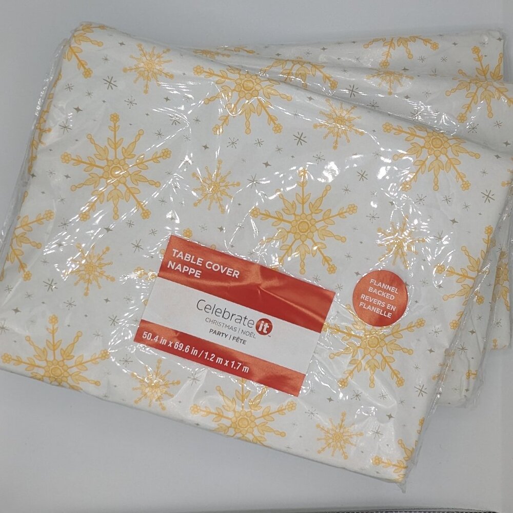 Holiday snowflake tablecloth lot of 3- vinyl with flannel back 50” X 69” NIP